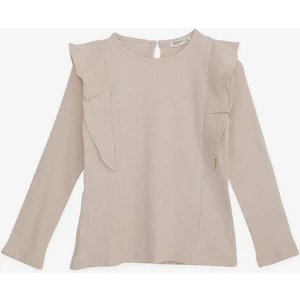 Kız Çocuk Uzun Kollu Bluz Fırfırlı 4-8 Yaş, Bej