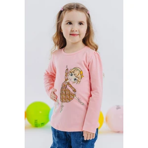 Kız Çocuk Uzun Kollu Tişört Dostluk Temalı Dansçı Kız Baskılı 2-6 Yaş, Pembe
