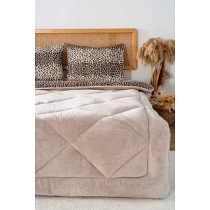 Bej Leopar Loura Tek Kişilik Çift Taraflı Lüx Wellsoft Yorgan Seti 155x215 cm