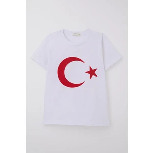 Erkek Çocuk Tişört Türk Bayraklı 4-14 Yaş, Beyaz