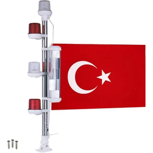 Marine Tekne Işıklı Bayrak Direği 72 cm Arıza Feneri LED - Radar Reflektörlü ve 30 X 45CM Kumaş Bayraklı