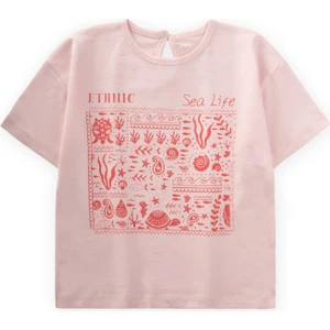 Etnik Baskılı T-Shırt 1-8 Yaş Pudra Pembe