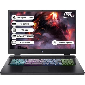 Nitro 17 NH.QL1EY.003 Ryzen 7-7735HS 16GB 1tb SSD RTX4050-6GB 17.3" fhd 165Hz Sıvı Metal Soğutmalı Taşınabilir Bilgisayar