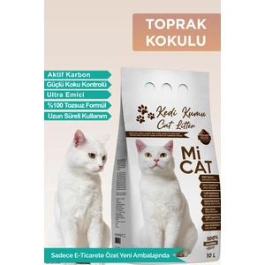 Mi Cat 10 Litre Toprak Kokulu Kedi Kumu Koku Hapseden Aktif Karbonlu Süper Topaklanan ve Tozsuz