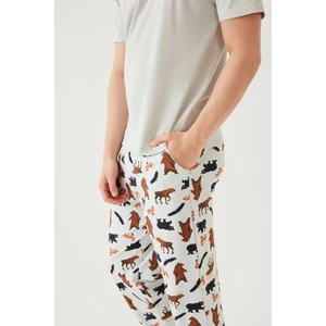 Erkek Kısa Kollu Pamuklu Ayıcık Desenli Pijama Takımı