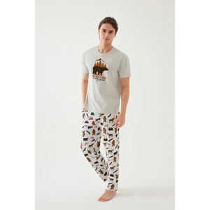 Erkek Kısa Kollu Pamuklu Ayıcık Desenli Pijama Takımı