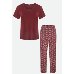 Kadın Pamuklu Üst Baby Overlok Detaylı Alt Desenli Curve Pijama Takımı