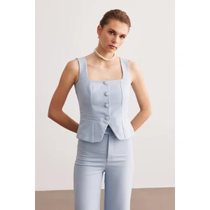 Mavi Astarsız Kare Yaka Yelek