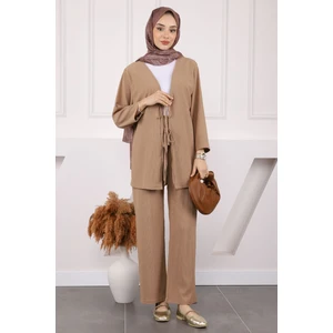 İmaj Butik Vizon Ön Bağlamalı Bürümcük Kimono Pantolonlu Takım