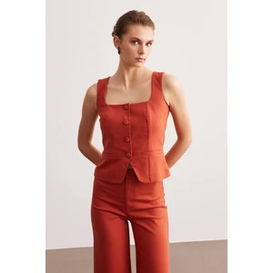 Kiremit Astarsız Kare Yaka Yelek