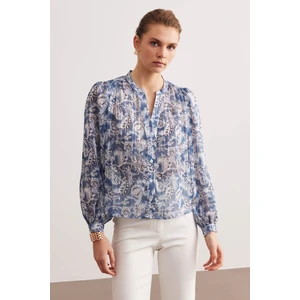 Mavi C Yaka Şifon Gömlek