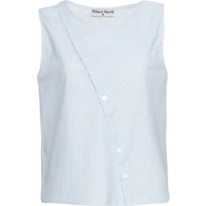 Mavi Düğme Detaylı Basic Bluz