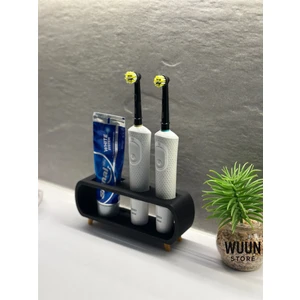Pilli ve Şarjlı Diş Fırçası Tutucu Stand Diş Macunluk Siyah (Tüm Modellere Uyumlu)
