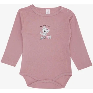 Kız Bebek Çıtçıtlı Zıbın Body Sevimli Bebek Kedicik Baskılı 9 Ay-3 Yaş, Gülkurusu