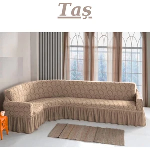 Jakarlı ( 5 KİŞLİK ) L Köşe Koltuk Örtüsü Lastikli Esnek Yıkanabilir KÖŞE Kılıfı 300/350 arasi ölçulere uymakyadir