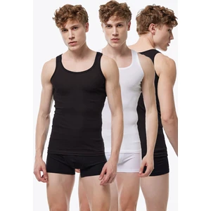 Erkek 3 Lü Siyah Beyaz %100 Pamuk Yazlık Fileli Atlet 3M081