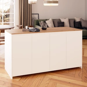 Diego L4610 Mutfak Adası 160 cm Beyaz Ahşap Üst Bar Masası Kahve Köşesi Çok Amaçlı Depolamalı Saklama Dolabı