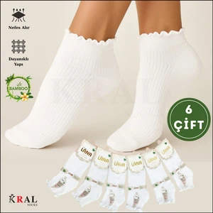 Kadın Bambu Çorap (6 Çift) Fırfırlı Patik Kadın Çorap