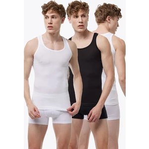 Erkek 3 Lü Beyaz Siyah %100 Pamuk Yazlık Fileli Atlet 3M081