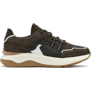 Erkek Haki Bağcıklı Kalın Tabanlı Deri Sneaker 25SFD795014