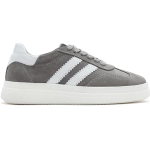 Kadın Gri Bağcıklı Kalın Tabanlı Süet Deri Sneaker 25SFD511010