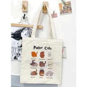 Kedili Potter Cat Tasarım Ham Bez Tote Bag Çanta, Pinterest Çanta
