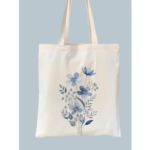 Mavi Çiçek Retro Ham Bez Tote Bag Çanta, Pinterest Çanta, Shopper Bag