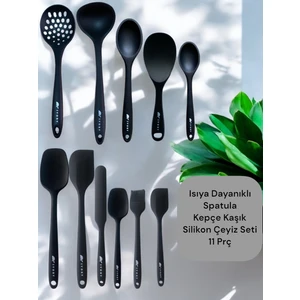 Isıya Dayanıklı 11 Prç Silikon Spatula Kepçe Kaşık Kevgir Çeyiz Seti