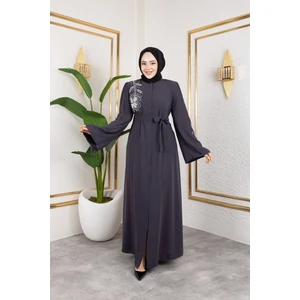 Nevayla Moda Inci Detaylı Ferace - Antrasit / F0141