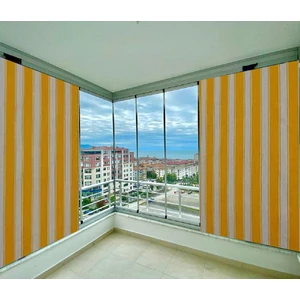 Gencer Home Balkon Perdesi Bağcıklı Ölçü Seçenekli Sarı Kalın Çizgili