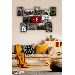 12 Parça Ittihat ve Terakki Resimleri Çerçeve Görünümlü Mdf Tablo Duvar Süsü Hediyelik Eşya