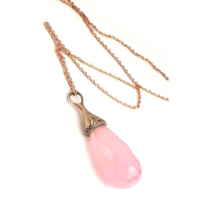 Ose Shop Faset kesim 925 ayar gümüş rose doğal pembe kuvars taşlı kolye