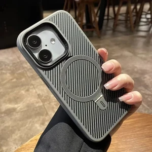 Apple iPhone 16 Uyumlu Kılıf Zebana Best Karbon Fiber Kılıf (Kablosuz Şarj Destekli) Gri