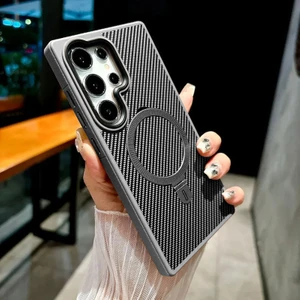 Samsung Galaxy S24 Ultra Uyumlu Kılıf Zebana Best Karbon Fiber Kılıf (Kablosuz Şarj Destekli) Gri