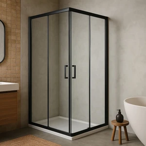 Paslanmaz Siyah Alüminyum Çerçeveli 6 mm Temperli Şeffaf Cam H:190 cm Duşakabin