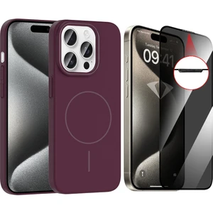 iPhone 15 Pro Max Kılıf M-safe Şarj Özellikli Zore Ruby Sert Kapak + Hayalet Ekran Koruyucu