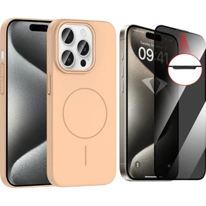 iPhone 15 Pro Max Kılıf M-safe Şarj Özellikli Zore Ruby Sert Kapak + Hayalet Ekran Koruyucu