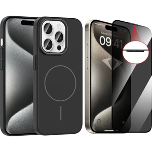 iPhone 15 Pro Max Kılıf M-safe Şarj Özellikli Zore Ruby Sert Kapak + Hayalet Ekran Koruyucu