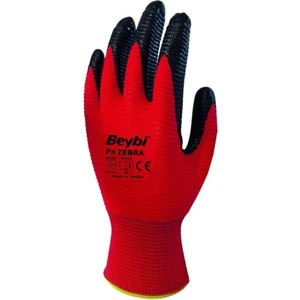 Pn Zebra Polyester Örme Nitril Eldiven No 10, Çift, Kırmızı