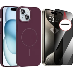 iPhone 15 Kılıf M-safe Şarj Özellikli Zore Ruby Sert Kapak + Hayalet Ekran Koruyucu
