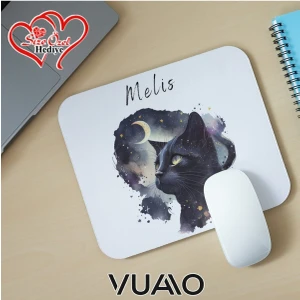 Kişiye Özel Isimli ve Kedi Temalı Mouse Pad 21X17 Cm, Kaymaz Taban - Baskılı Mousepad