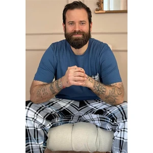 Indigo Siyah Ekose Cep Detay Kısa Kollu Erkek Pijama Takımı