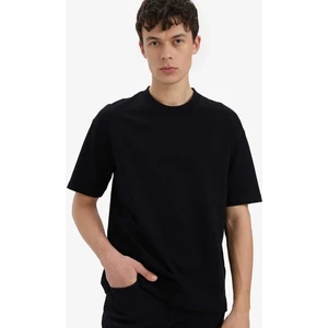 %100 Pamuk Relax Fit Bisiklet Yaka Kısa Kollu Basic Düz Siyah Tişört D3673AX25SM