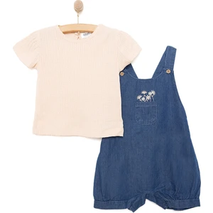 Yenidoğan Tıny Flowers Kot Şort Salopet - Tshirt Takım Kız Bebek