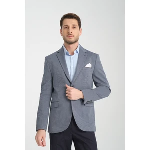 Bacco Erkek Lacivert Mono Yaka Kendinden Desenli Slim Fit Dar Kesim Blazer Ceket