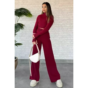 Kadın Yarım Balıkçı Örgü Crop Kazak Pantolon Triko Alt-Üst Takım P-00007607