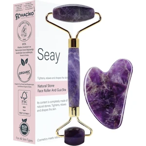 Ametist Taşı Face Roller ve Ametist Kalp Gua Sha Yüz Masaj Aleti Seti Sertifikalı