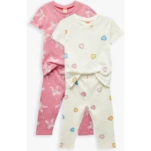 Pamuklu Kalp ve Fiyonk Baskılı 2'li Tayt ve Tişört Seti