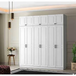 Ücretsiz Montaj -%100 MDF Sport 6 Kapaklı Yüklüklü - Beyaz Gardırop - MDF Dolap - Elbise Dolabı