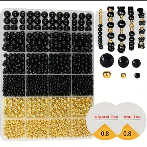 Yiğit Aksesuar Siyah İnci Boncuk Ve Gold Ara Aparat Yuvarlak Boncuk Seti Takı Yapım Seti